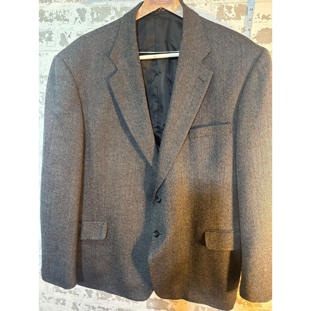 Hunt Valley Gray/Navy Herringbone Lambs Wool Blend Blazer Jacket Size 48R